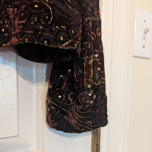 Chicos embroidered sheer formal jacket, rayon and silk, Chicos size 1 (8/10) - Picture 2 of 7